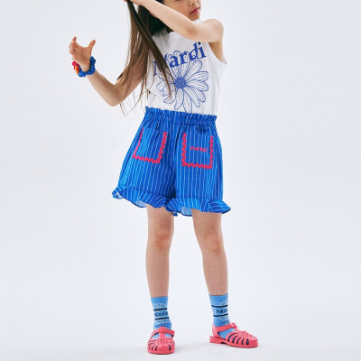 兒童條紋荷葉邊短褲 2色 KIDS FRILL SHORTS STRIPE_BLUE