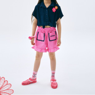 兒童條紋荷葉邊短褲 2色 KIDS FRILL SHORTS STRIPE_BLUE